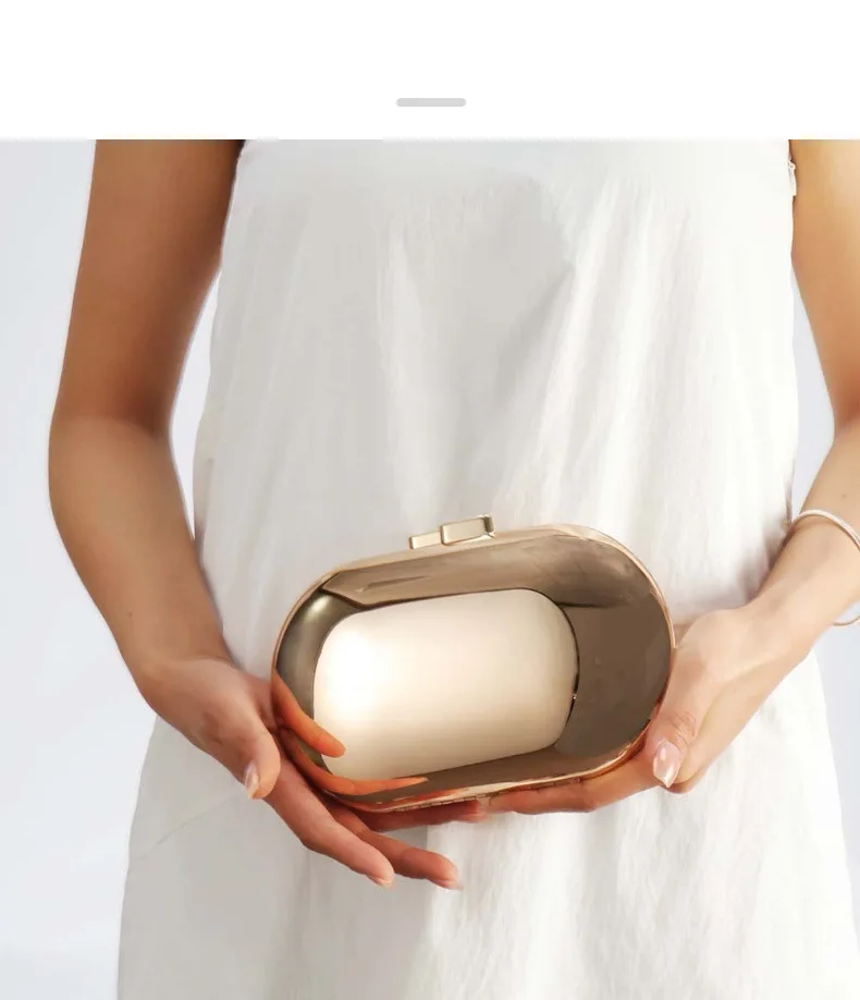 

Metallic Oval Egg Clutch Bag Women Designer Evening Party Cute Purse New Bright Gold Handbag Wedding Lady Female Day Box Bag