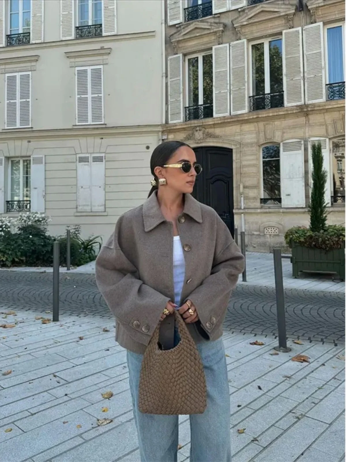 Damski długi płaszcz z kołnierzem, zapinany na guziki, luźny krój, jednoczęściowy, jesień 2024, kolorowy płaszcz wierzchni.