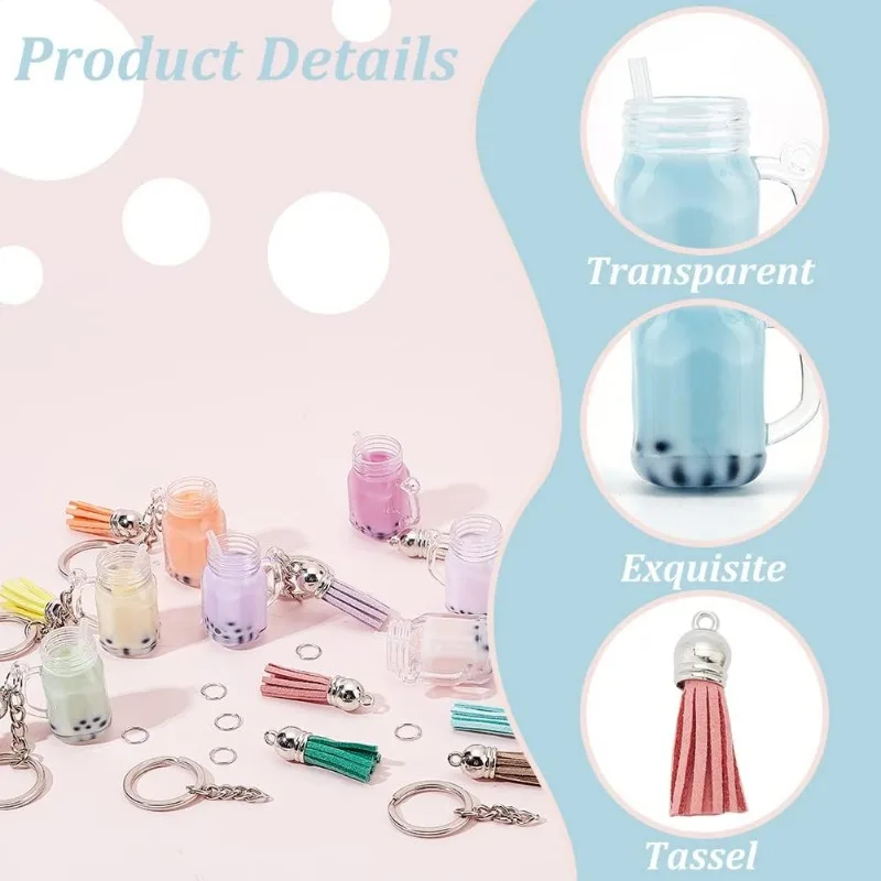 57pcs Mini Milk Cup Keychain Kit Bubble Tea Keychain Accessories Set Bubble Tea Keychain Kit Mini Cup Pendant Charms