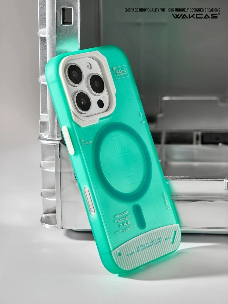 حافظة هاتف ميكانيكية ملونة من Wakcas، غطاء حماية مغناطيسي غير لامع مناسب لهاتف IPhone 16/15 Pro Max