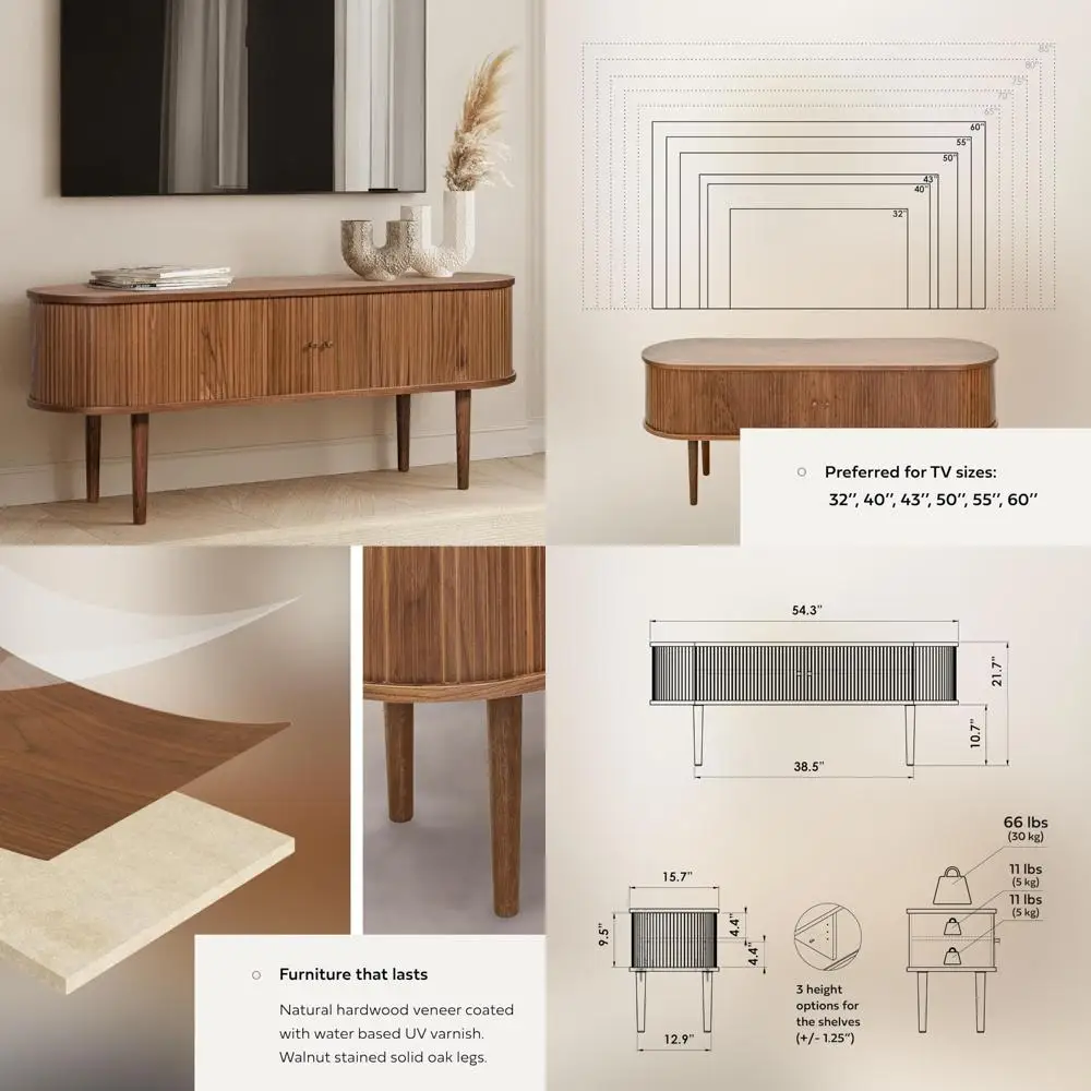 

Wooden TV Stand for 32-60 Inch TVs: Storage and Shelves Entertainment Center with Doors for Living Room and Bedroom