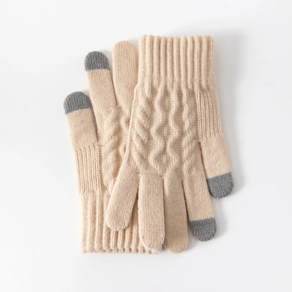 Fashion Warm Winter Knitted Gloves Windproof Thickened Wool Gloves Full Finger Soft Cycling Gloves for Men Women