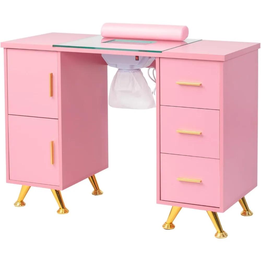 

Manicure Table Nail Desk for Nail Tech w/Glass Top & Wrist Rest, Beauty Salon Nail Supplies Decor Workstation Acetone Resistant