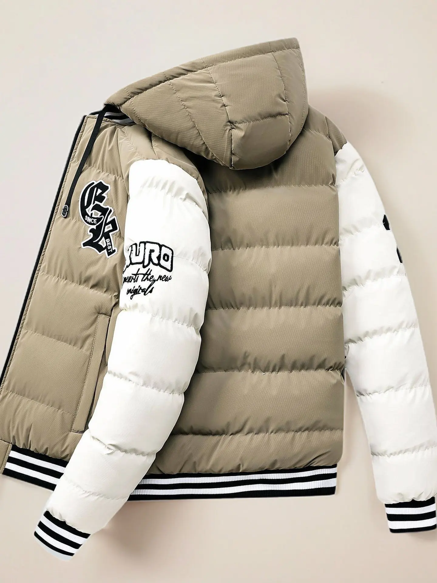 

Trendy Youth Cotton Jaet ex Removable Hood Windproof Patchwork Design Cross-Border Color Blo Cotton Coat for Teens