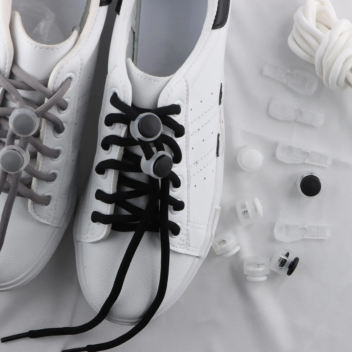 

No Tie Shoe Laces Suitable For All Shoes Round Spring Lock Elastic Shoelaces Quick Laces 2 Buckles 4 Clips Sports Round Lock