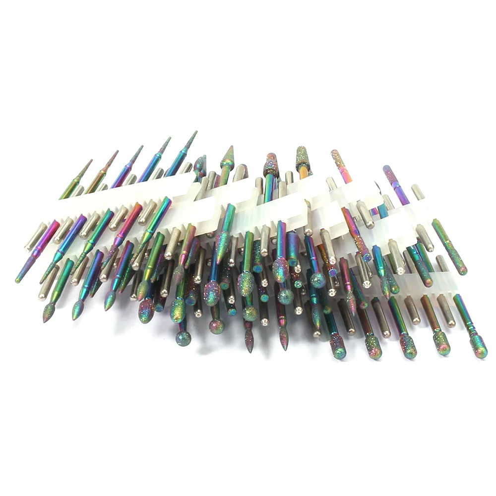 10PC Rainbow Diamond Nail Drill Bit for Eletric Manicure Machine Milling Cutter Cuticle Clean Files Equipment Accessories Tools