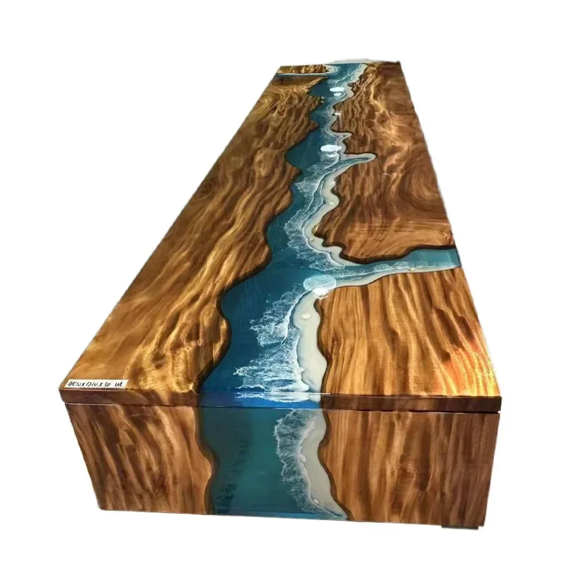 Epoxy resin river table tea black walnut log desk solid wood resin large board crystal glacier tea table