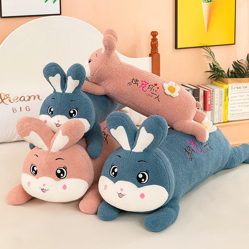 75-115cm Kawaii Lying Rabbit Plush Pillow Toy Cartoon Stuffed Animals Bunny Sleeping Pillows Sofa Plushies Cushion Room Decor