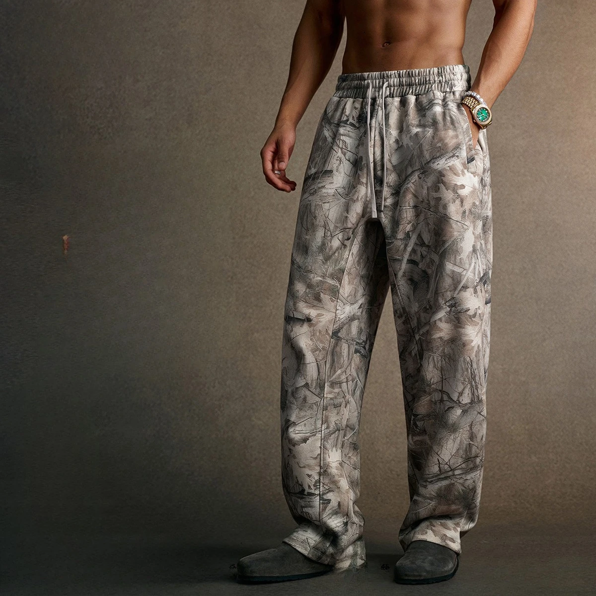 Custom LOGO men's new 340G heavy autumn and winter American camouflage fleece hooded sweatshirt jacket shorts set