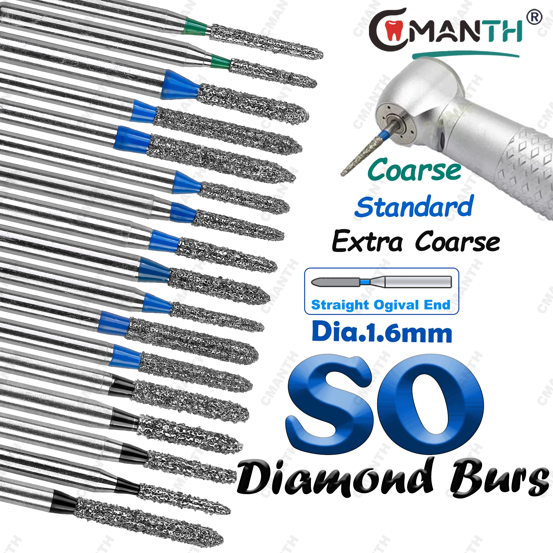 

Стоматологические алмазные боры SO типа, очень грубые/грубые/стандартные для высокоскоростной полировки наконечников, инструменты для отбеливания зубов