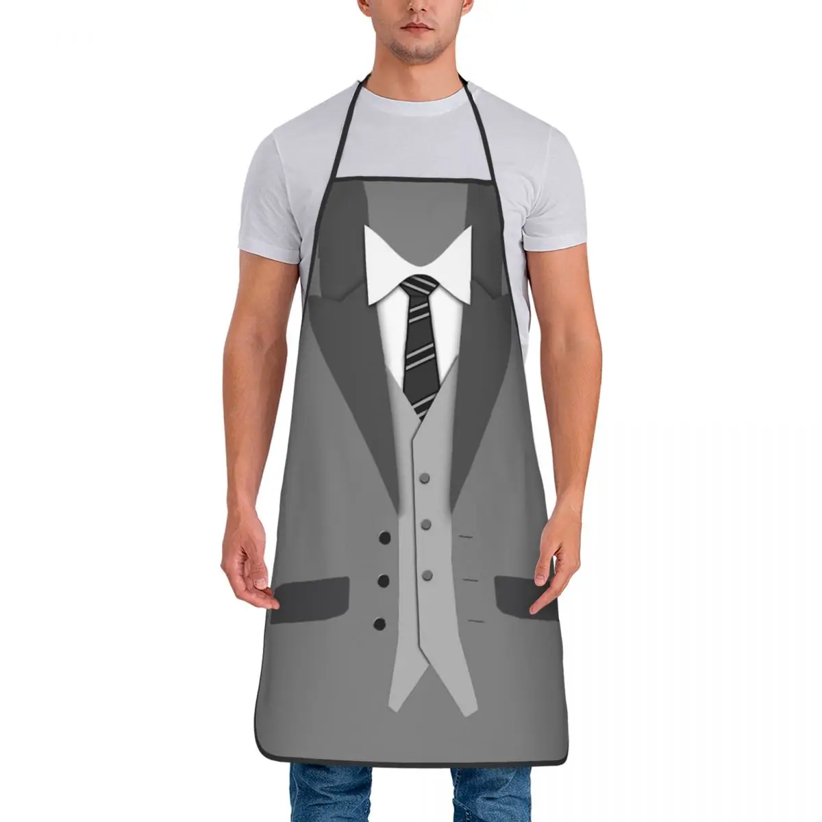 Funny Black Suit Tie And Vest 2022 Bow Tie Tuxedo Realistic Tuxedo Shirt Bib Aprons Chef Clothing Tablier Cuisine Painting