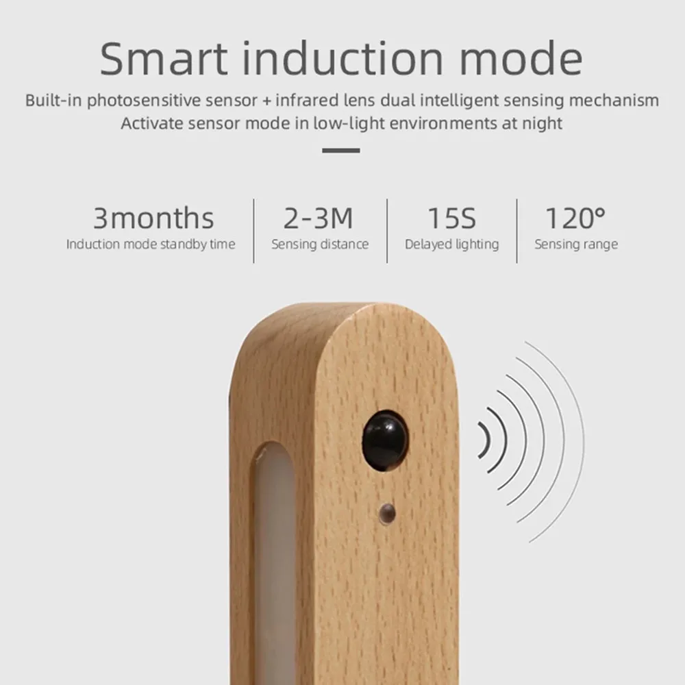 USB ładowanie bezprzewodowe klucz magnetyczny uchwyt lampa wisząca drewniany czujnik LED lampka nocna magnetyczne drzwi do szafki kinkiet