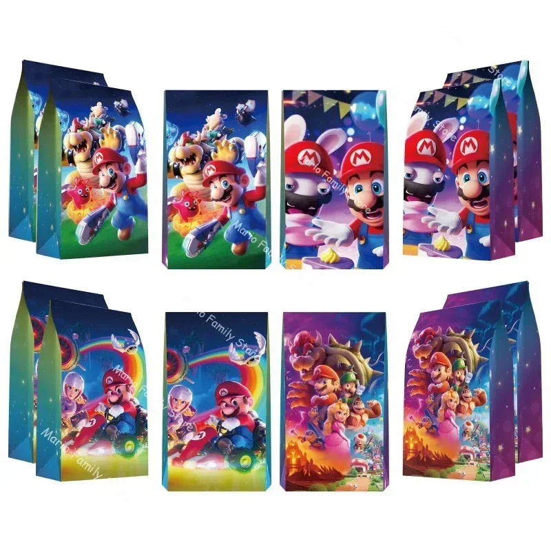 Bolsa de regalo de Super Mario Bros para niños, 12 piezas, caja de palomitas de maíz y galletas de Anime, bolsa de dulces portátil de gran