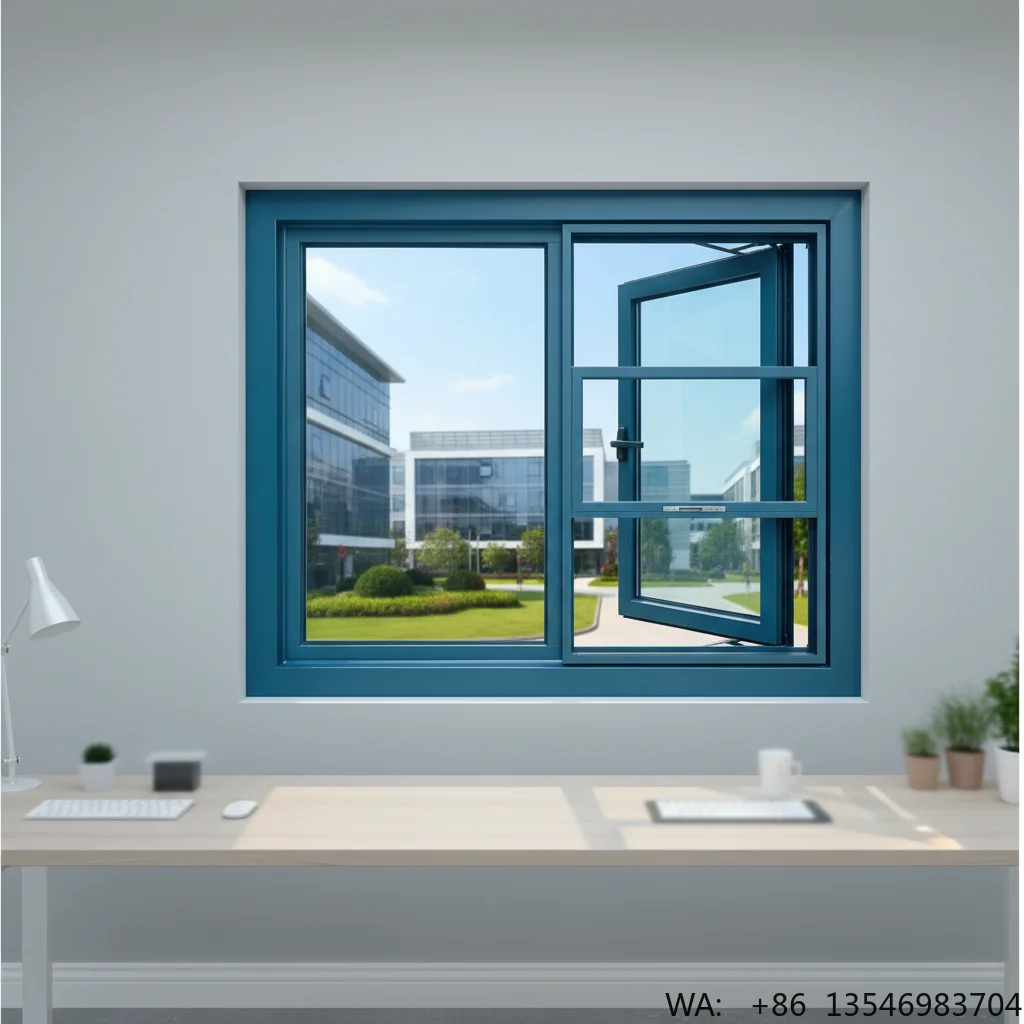 Office Building Horizontal Opening Casement Window with Tempered Glass Security Screen Modern Slim Frame Soundproof