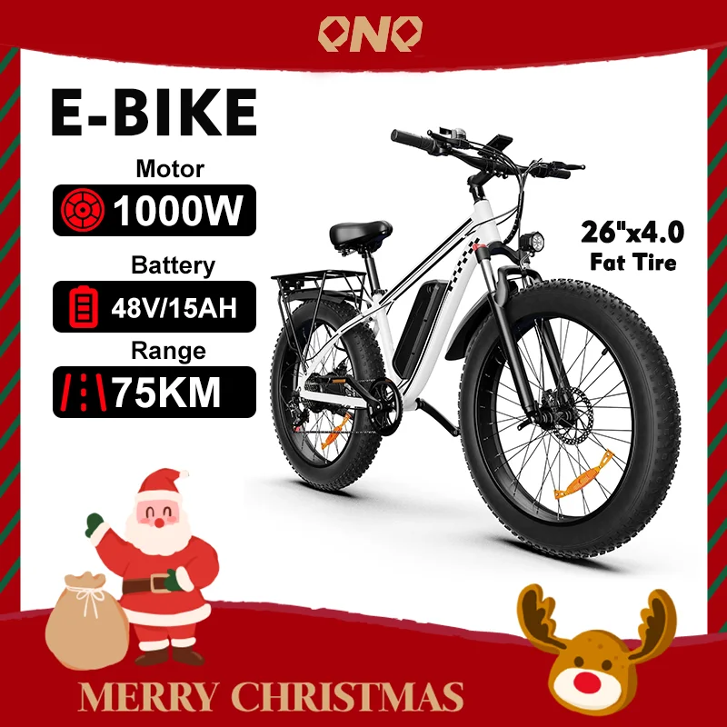 QNQ bicicleta eléctrica 1500W Motor 48V batería de litio bicicleta eléctrica freno hidráulico 26*4 pulgadas neumático ancho nieve E-bike