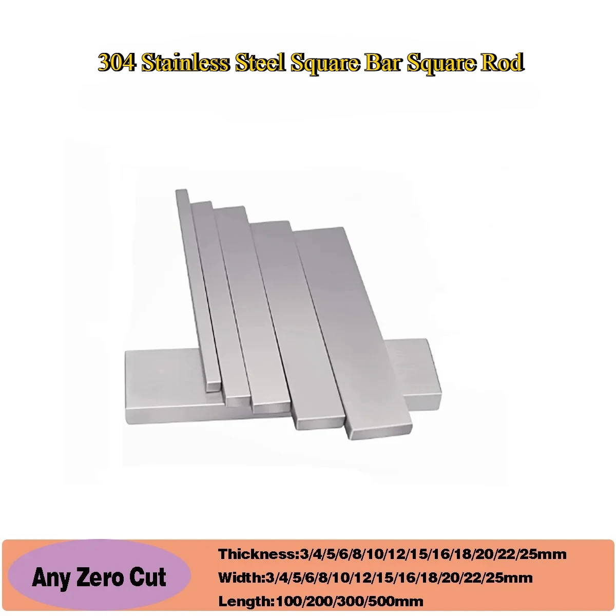 

304 Stainless Steel Square Rod Solid Square Bar Length 100mm 200mm 300mm 500mm 600mm