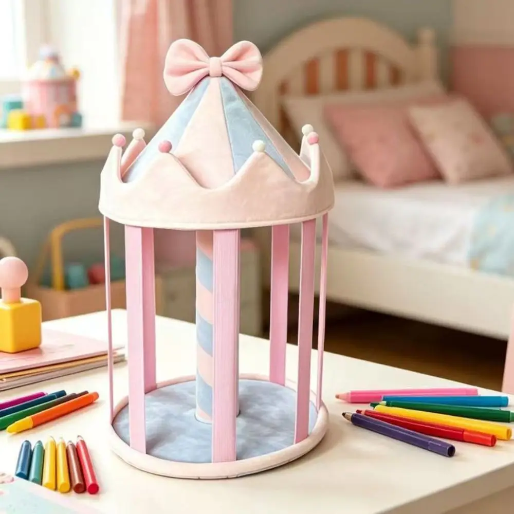 

Cute Bow Design Hair Accessory Display Large Capacity Carousal Shape Hair Bows Holder Non-slip Sturdy Rope Hair Clips Organizer
