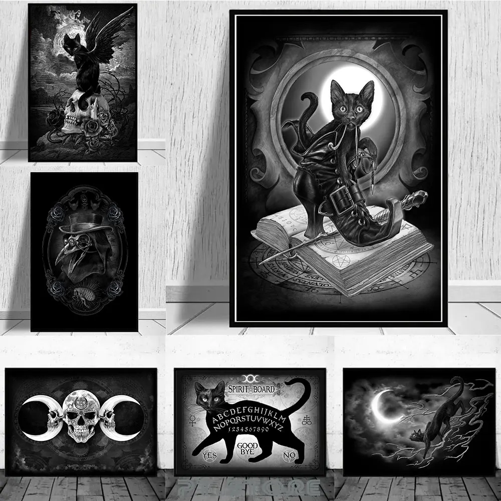 

Dark Academia Art Ghosts Black Cat Poster Prints Dark Goddess Canvas Painting Wall Art Picture For Living Room Home Decoration