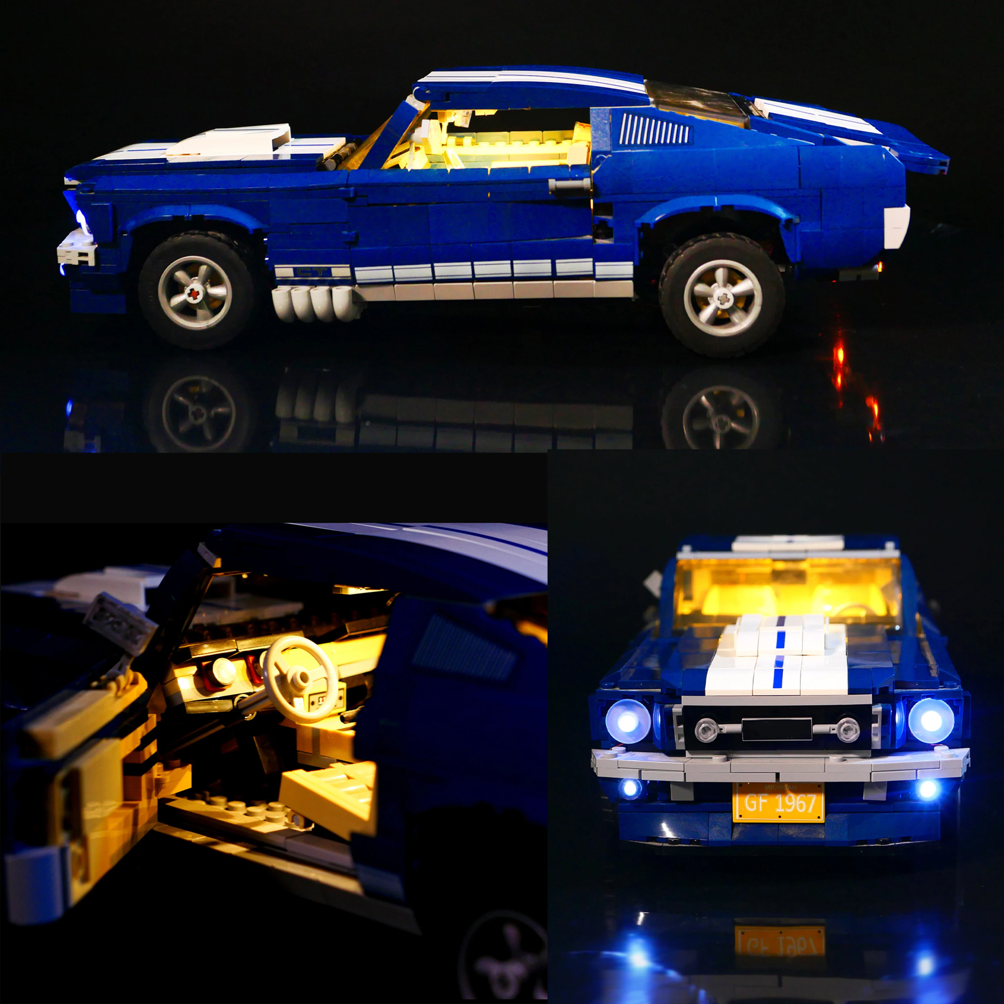 Bloco de construção diy kit de luz led para modelo de carro muscular vintage 10265, acessórios criativos de decoração de iluminação de carro gt