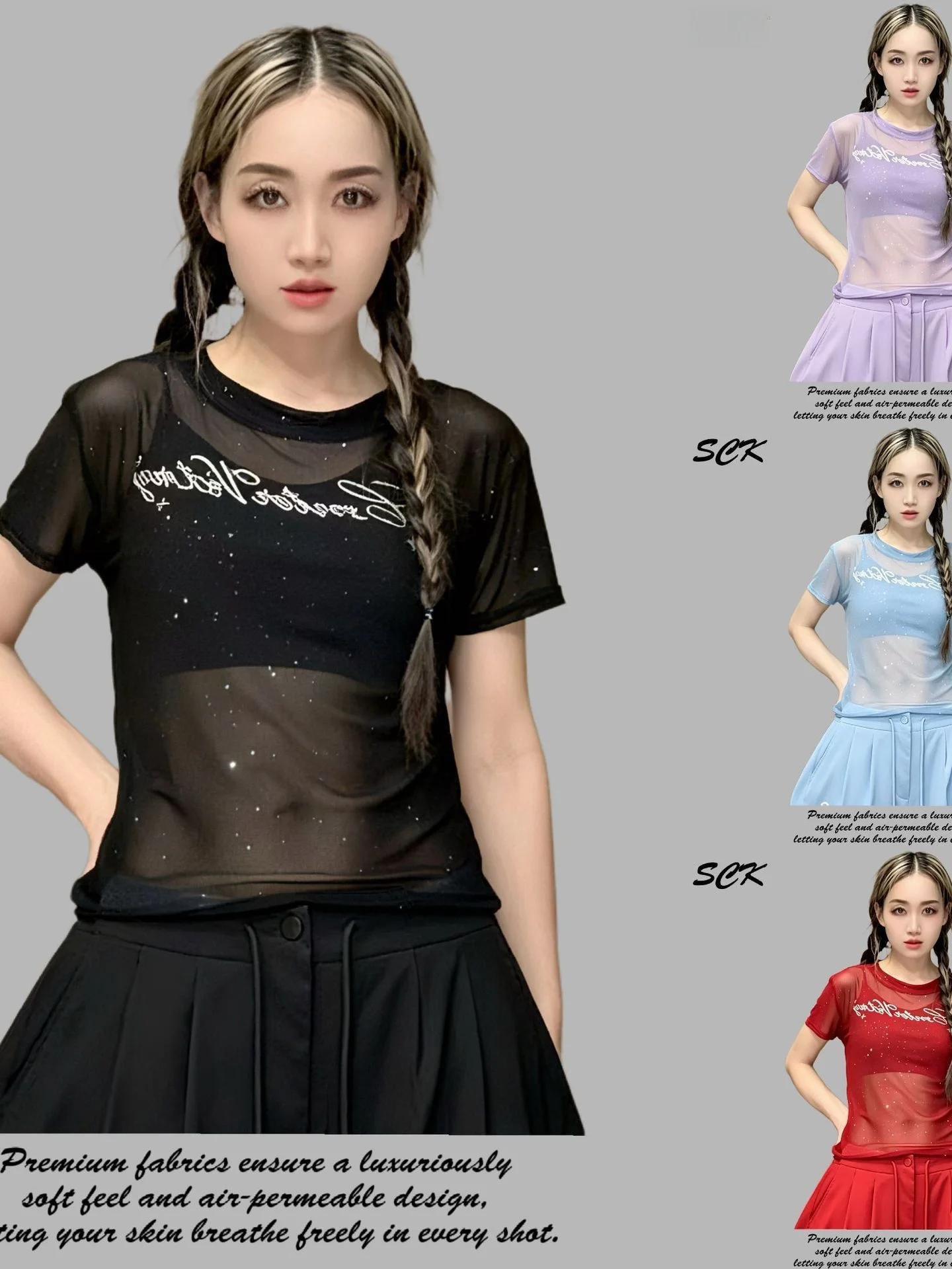 summer-new-diamond-mesh-dancing-top-short-sleeve-women's-slim-fit-sexy-micro-translucent-versatile-sun-protection-t-shirt