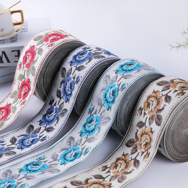 

25 Meter Price Jacquard Webbing Straps 9CM Wide Flowers Woven Jacquard Ribbon For Curtain Sofa Pillow Sewing Tape