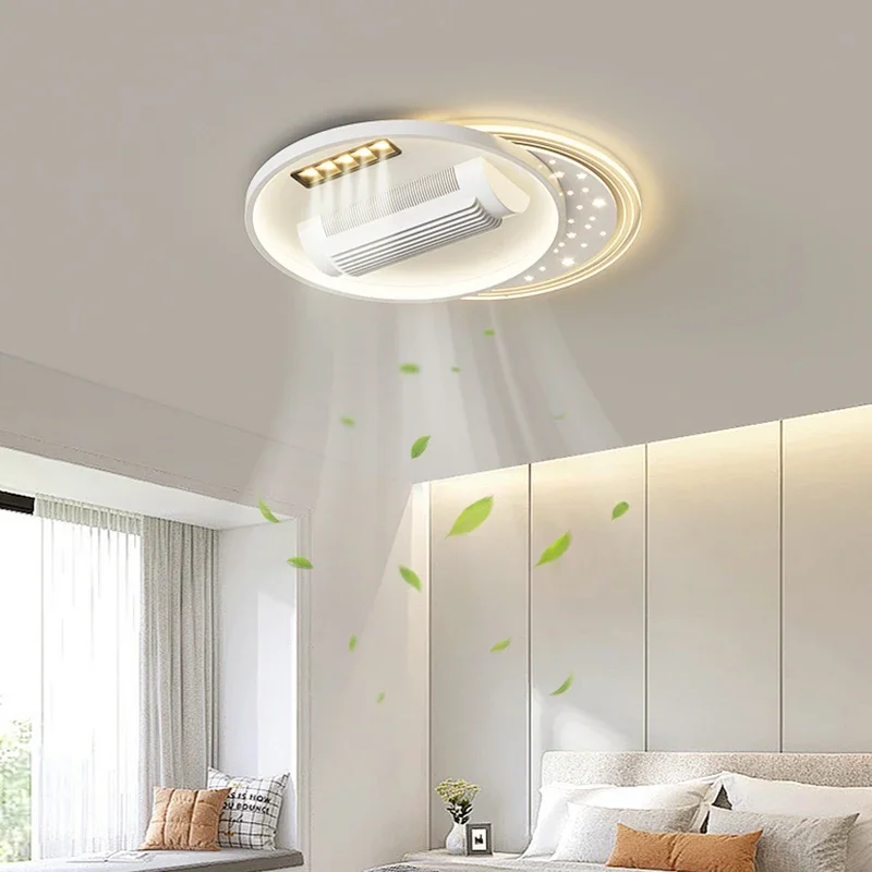 Leaf Less Fan Light Full Spectrum LED Bright Eye Protection Ceiling Lamp Bladesless Fans with Lighting 180 Degree Blowing Silent