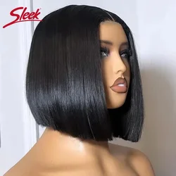 Parrucche Bob in pizzo dritto brasiliano parrucche per capelli umani con parte corta in pizzo elegante 200% densità parrucche per capelli neri Remy naturali a buon mercato