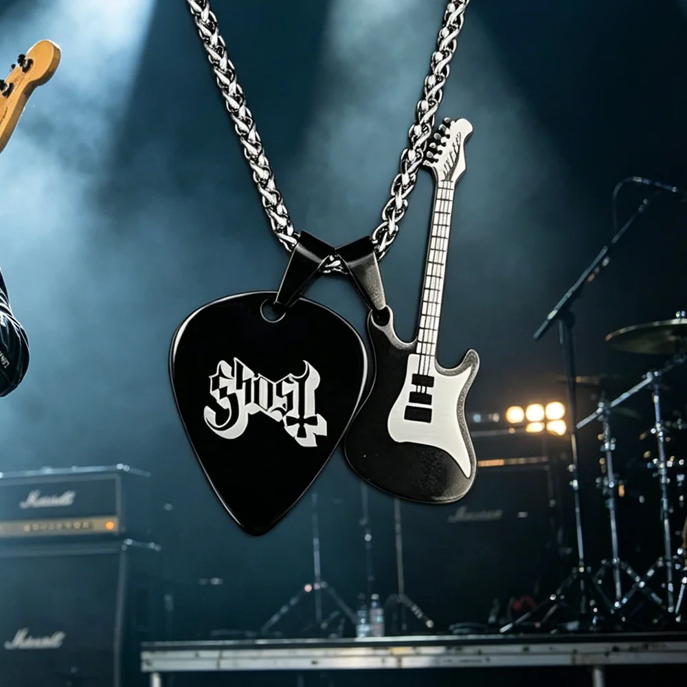 Stainless Steel Ghost BC Nameless Ghoul Cosplay Necklace Unisex Guitar Pick Pendant Chain Choker Jewelry Accessories Gifts