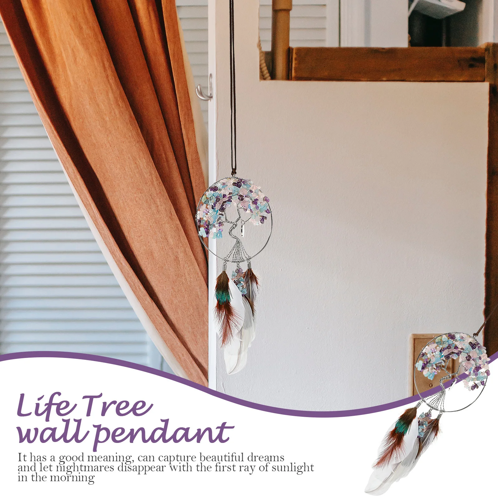 

Crystal Dreamcatcher Life Tree Pendant Hanging Adornment Safe Materials Comfortable Romantic Atmosphere