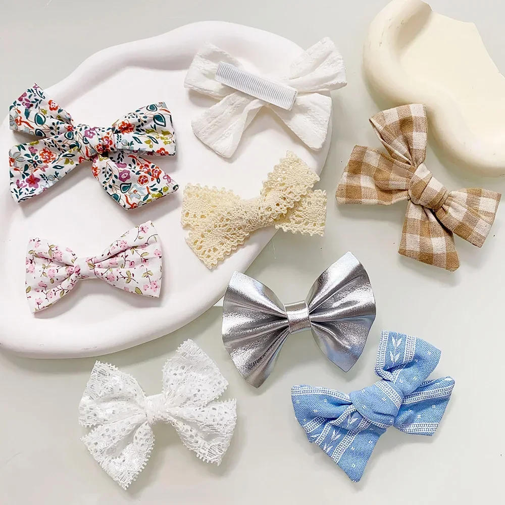 4/5Pcs Cute Baby Hairpin for Girls Print Ribbon Barrette Kids Little Hair Clip Pinches for Hair Girl Cotton Bow Hair Accessories