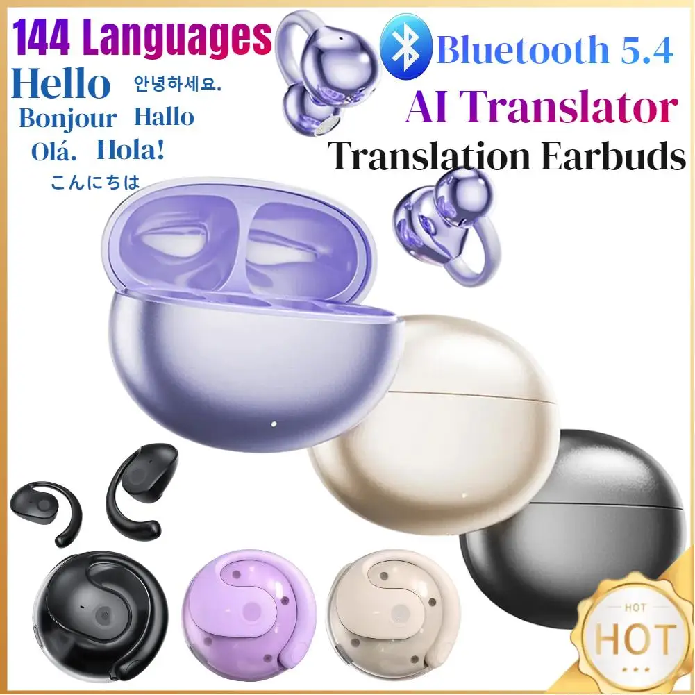 144 Languages AI Translation Earbuds Real-time Two-Way Headphones Travel Business Bluetooth-Compatible 5.4 Translation Earphones