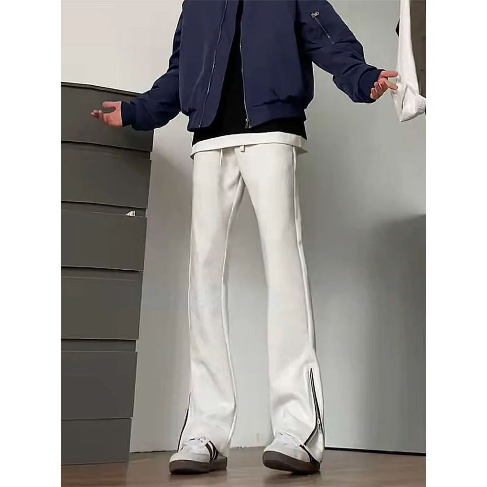 

American High Street Vibe Men's ey Sports Sweatpants Slim Fit Zipper Slit Casual Pants Straight Leg mid High Waist Cotton