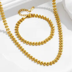 316L Stainless Steel New Fashion Fine Jewelry Set Minimalist Wheat Ear Shaped Charm Chain Choker Necklaces Bracelets For Women