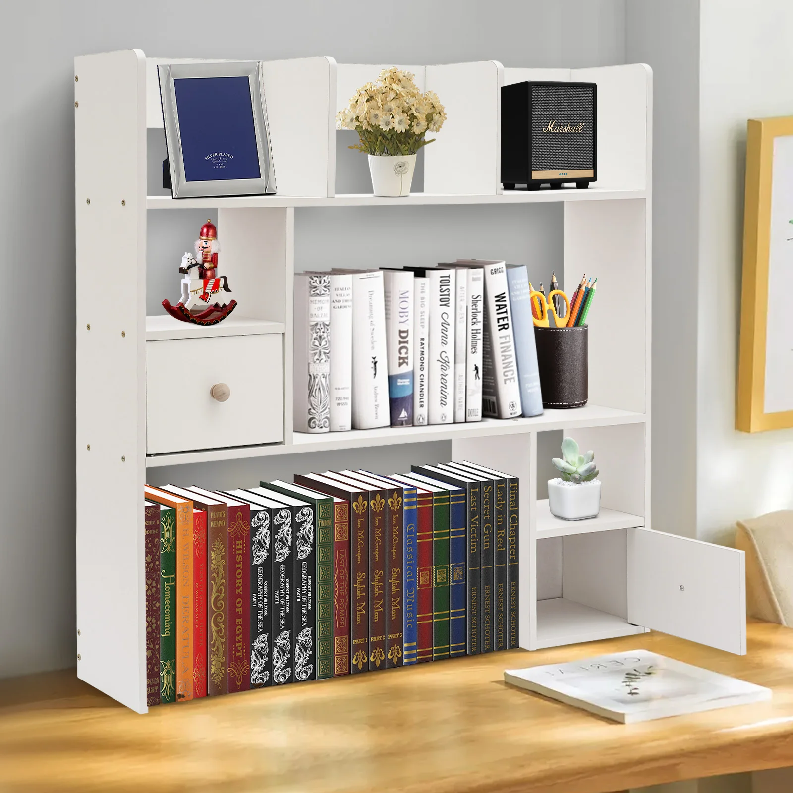 

3 Layers Plywood Board Desktop Bookshelf Open Display Cabinet Rack Home Office Desk Organizer Bookcase