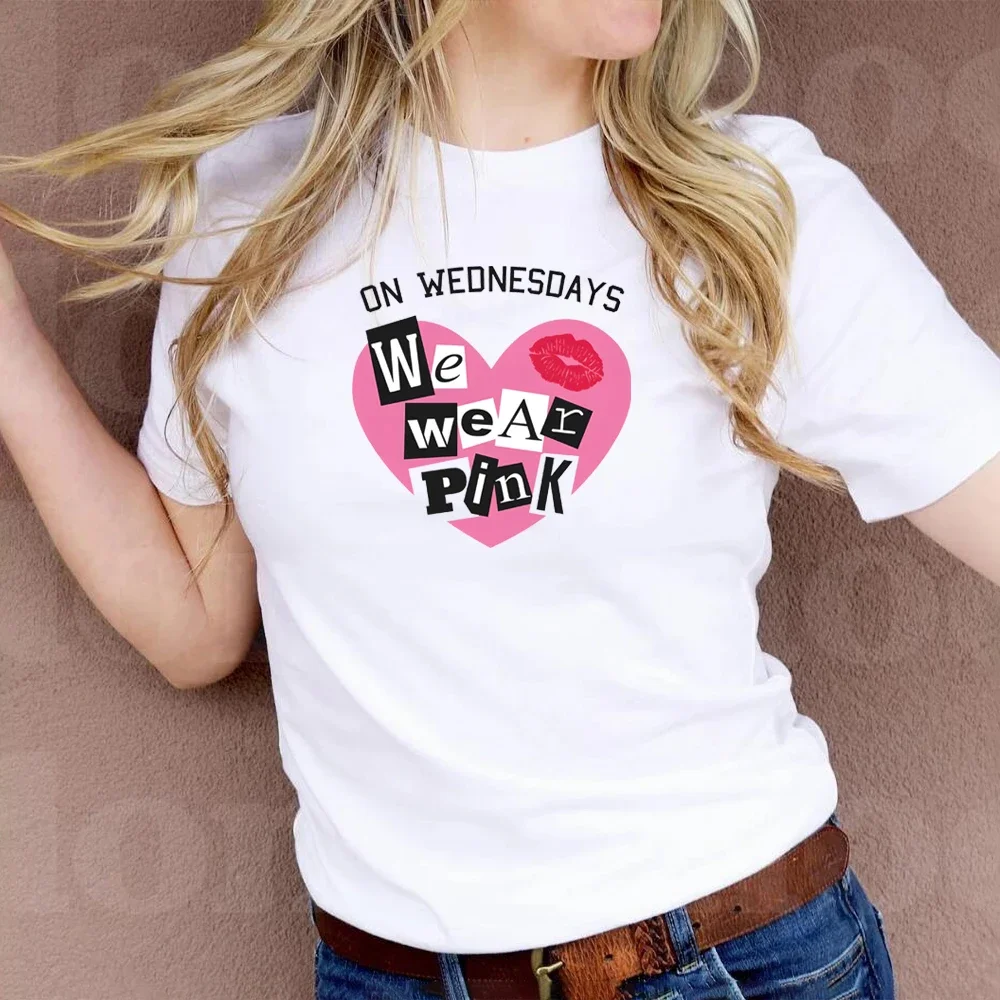 On Wednesdays We Wear Pink Adults T-Shirt Funny New Gift Tee Top Women's Summer Mean Girls Popular T-Shirt Fashion Short Sleeve