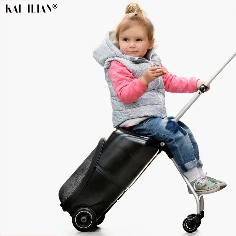 Lazy rolling luggage baby car cabin travel suitcase trolley case on wheels for kids sit on luggage carry-ons labor-saving box