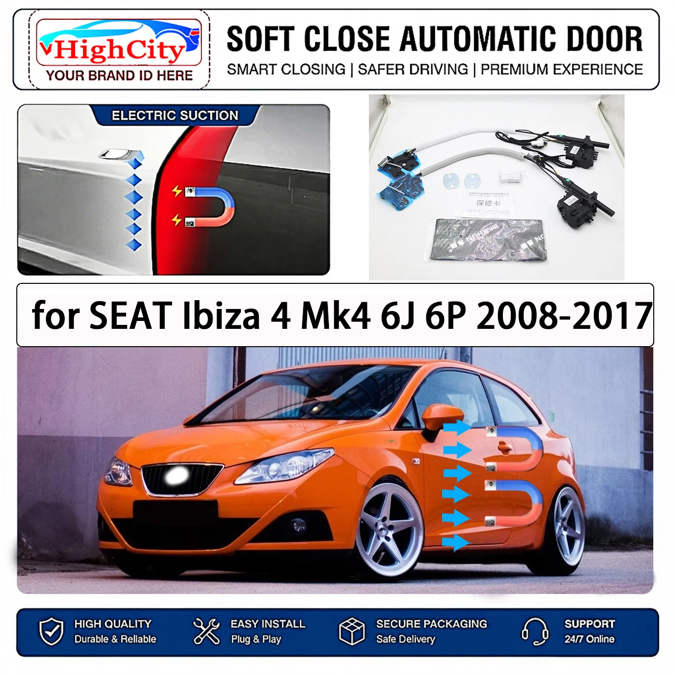 for SEAT Ibiza 4 Mk4 6J 6P 2008-2017 OEM Electric Suction Soft Close Door Kit Smart Anti Pinch Auto Cinch Latch System No Slam