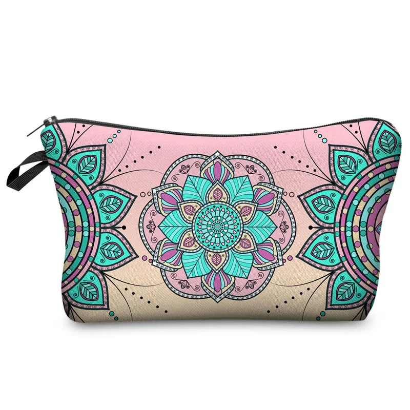 Borsa cosmetica per fiori Mandala per donna, borse per il trucco robuste con cerniera borsa da toilette borsa da viaggio per imballaggio accessori