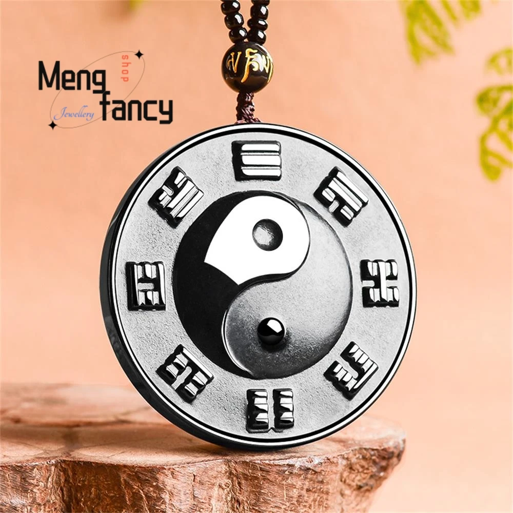

Authentic Natural Ink Jade A-grade Jadeite Double Sided Carved Tai Chi Bagua Pendant Exquisite Fashion Jewelry Fine Holiday Gift