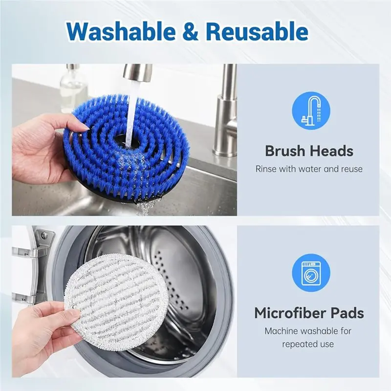 【A56X】For Shark Steam And Scrub Mop S7000, S7001, For Shark S7201, S8001, S8201 2 Brush Heads +2 Microfiber Absorbent Pads