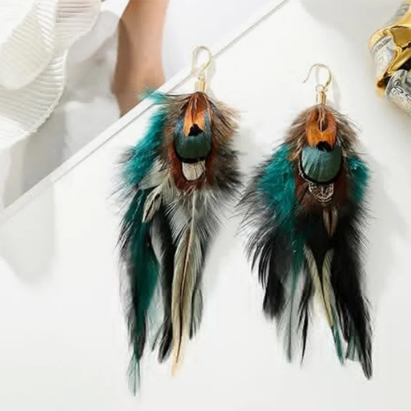 Fashionable Bohemian style blue feather hanging earrings made of zinc alloy - perfect gift for fashionable occasions and holiday