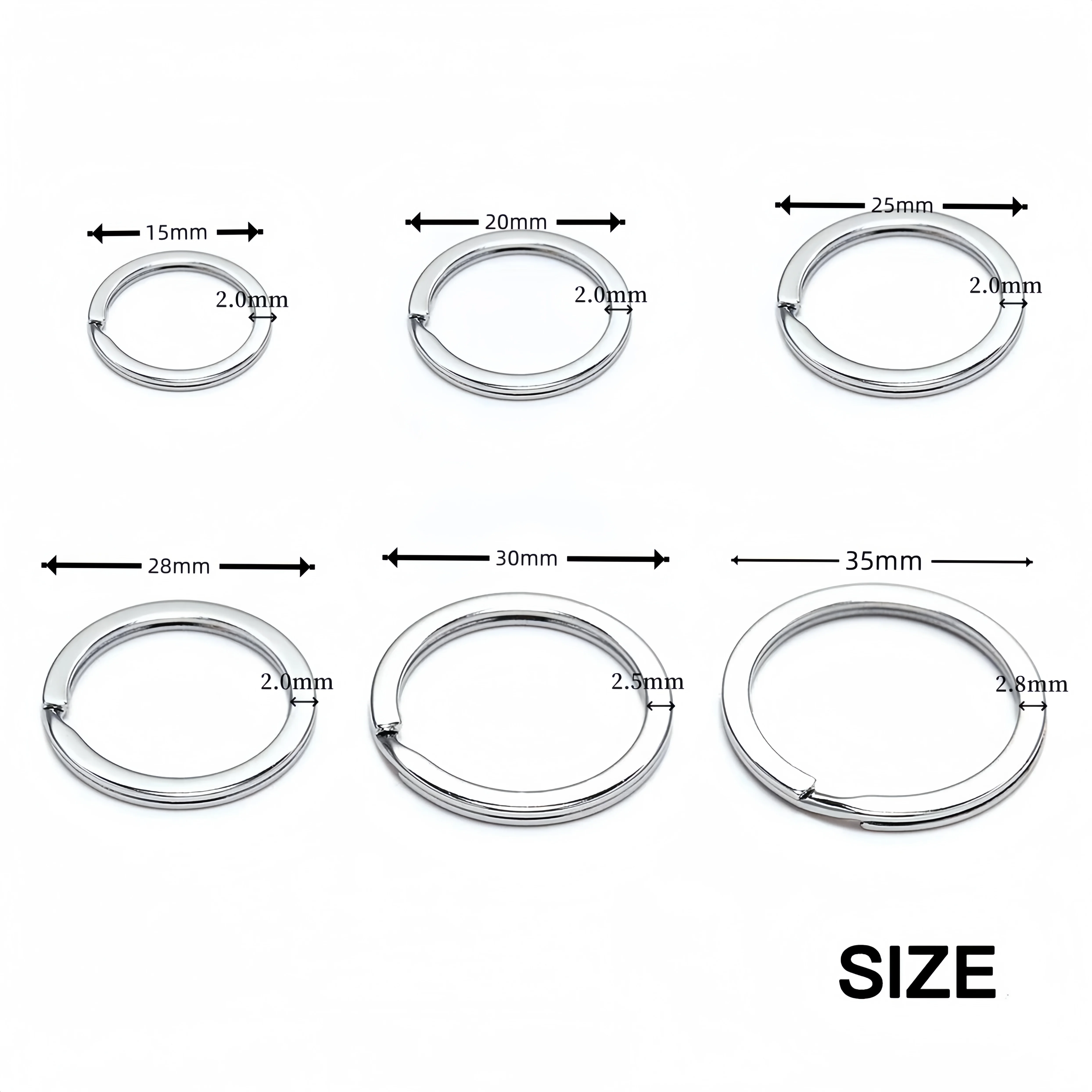 100pcs Stainless Steel Key Ring 15/20/25//28/30/35mm Round Flat Line Split Rings Keyring For Jewelry Making Keyfob DIY Keychains