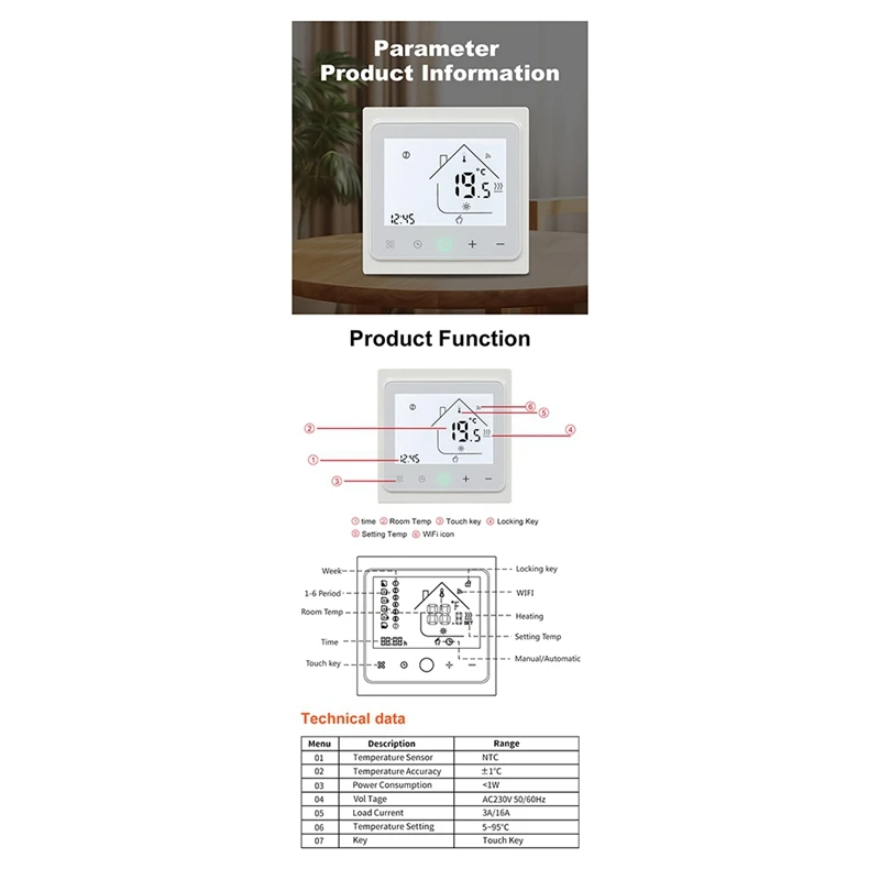 B62B 16A Tuya Smart WiFi Thermostat Water Electric Floor Heating Boiler Temperature Controller for Alexa