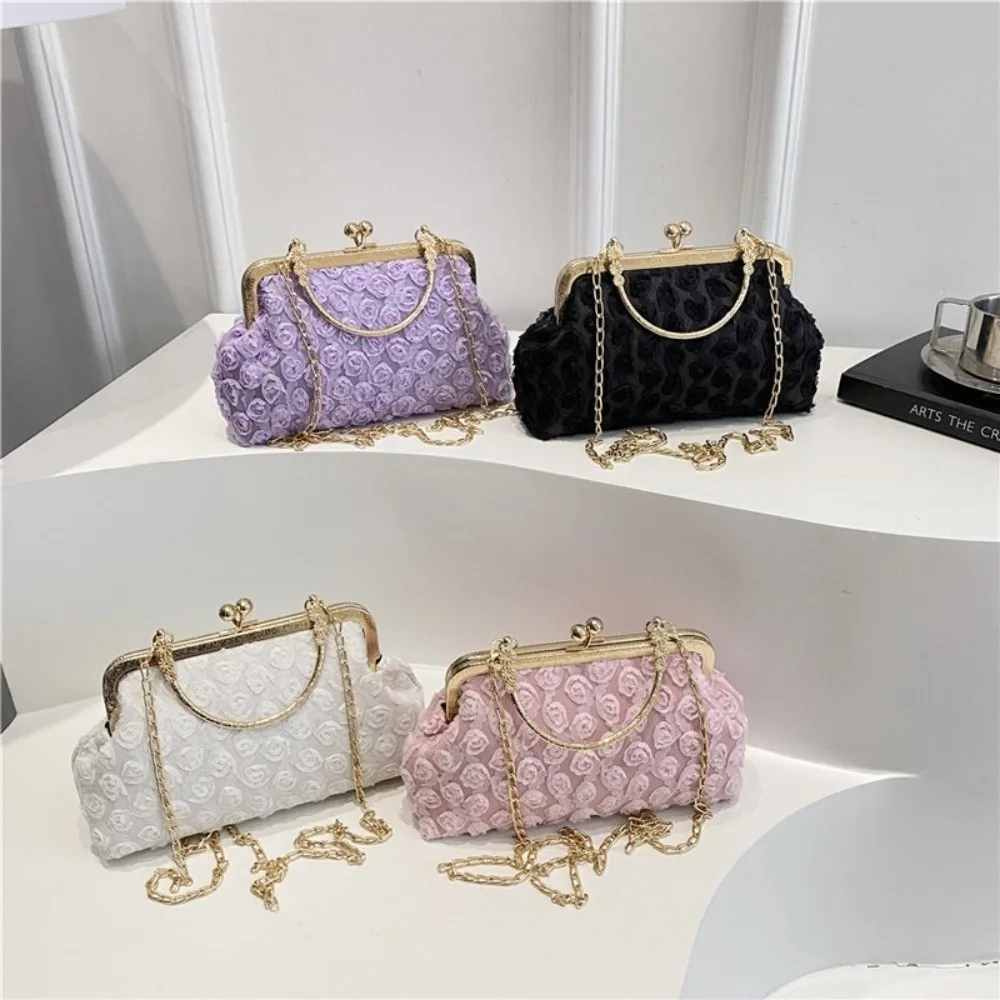 

Chain Party Banquet Bag Flower Korean Style Kiss Lock Shoulder Bag Large Capacity Handheld Crossbody Bag Photography Props