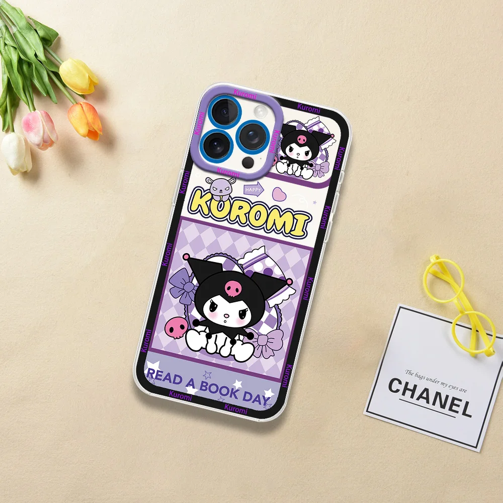 MINISO Cute Kuromi Losto Phone Case for Samsung S24 S23 S22 S21 A55 A54 A35 FE PLUS ULTRA Transparent Bezel Shell