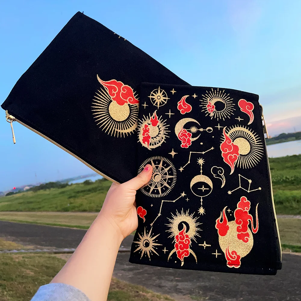 2024 New Product Canvas Advanced Hot Stamping Process Storage Bag Makeup Bag Moon Sun Starry Sky Pattern Glitter Bag