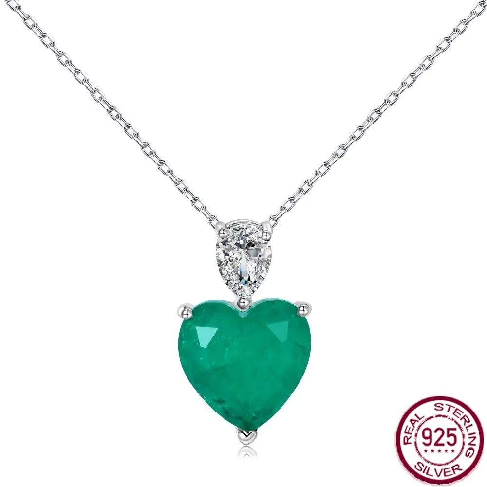 

European and American 2024 Fashion S925 Sterling Silver Necklace, Female Emerald Large Heart Zircon Inlaid Wedding Jewelry