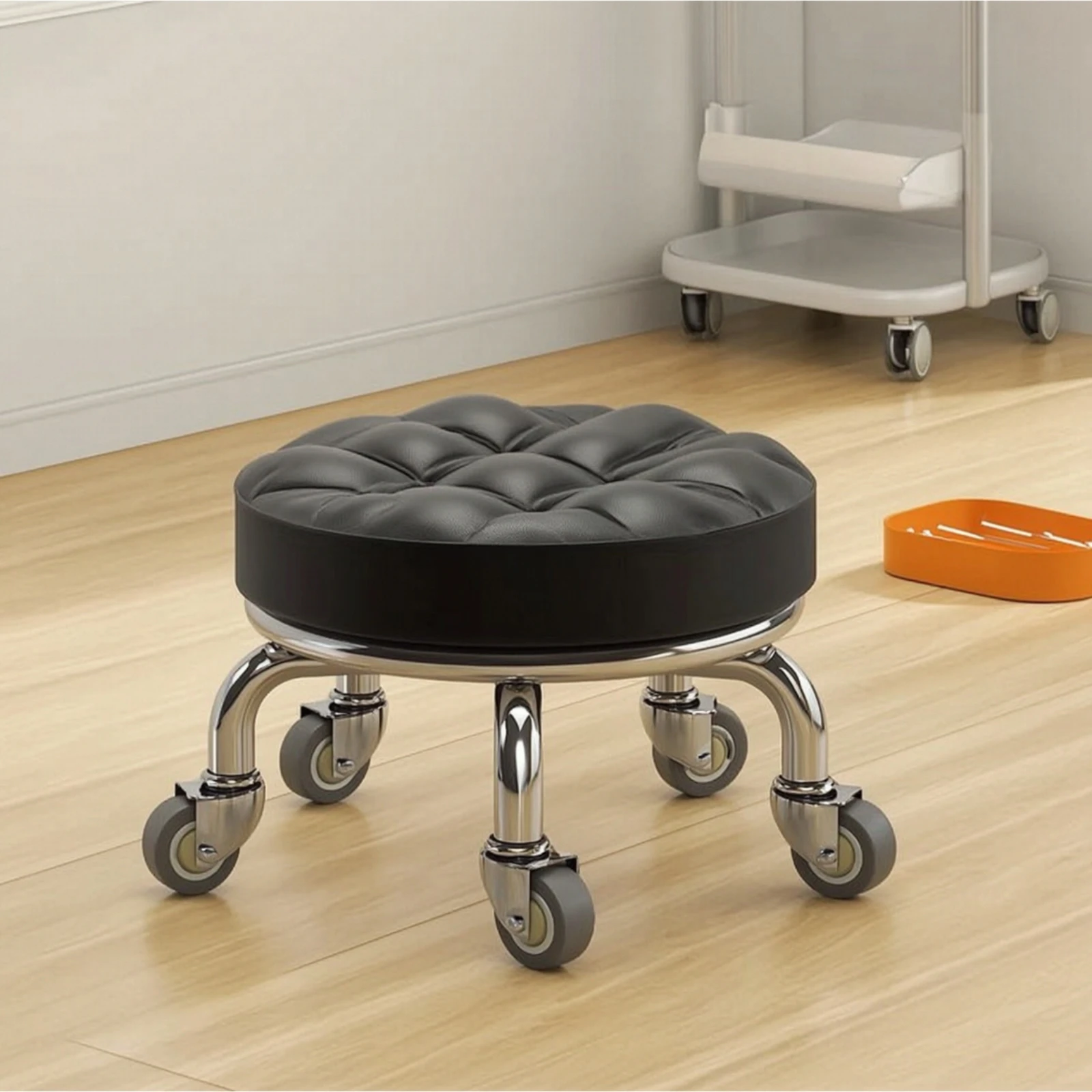 Low Rolling Stool Padded Low Stool with Wheels Thickened Compact for Pedicurists, Pedicure, Beauty Salon view 6