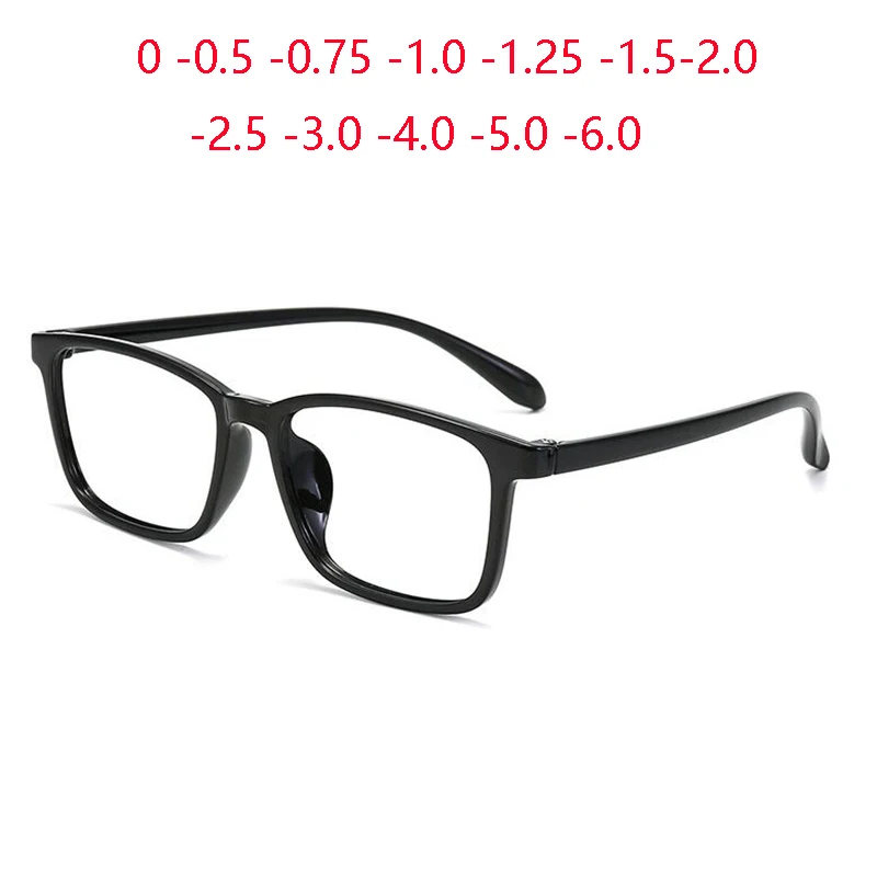 Anti Blue Light TR90 Retro Myopia Spectacles Black Frame Square Prescription Glasses For The Nearsighted 0 -0.5 -0.75 To -6.0