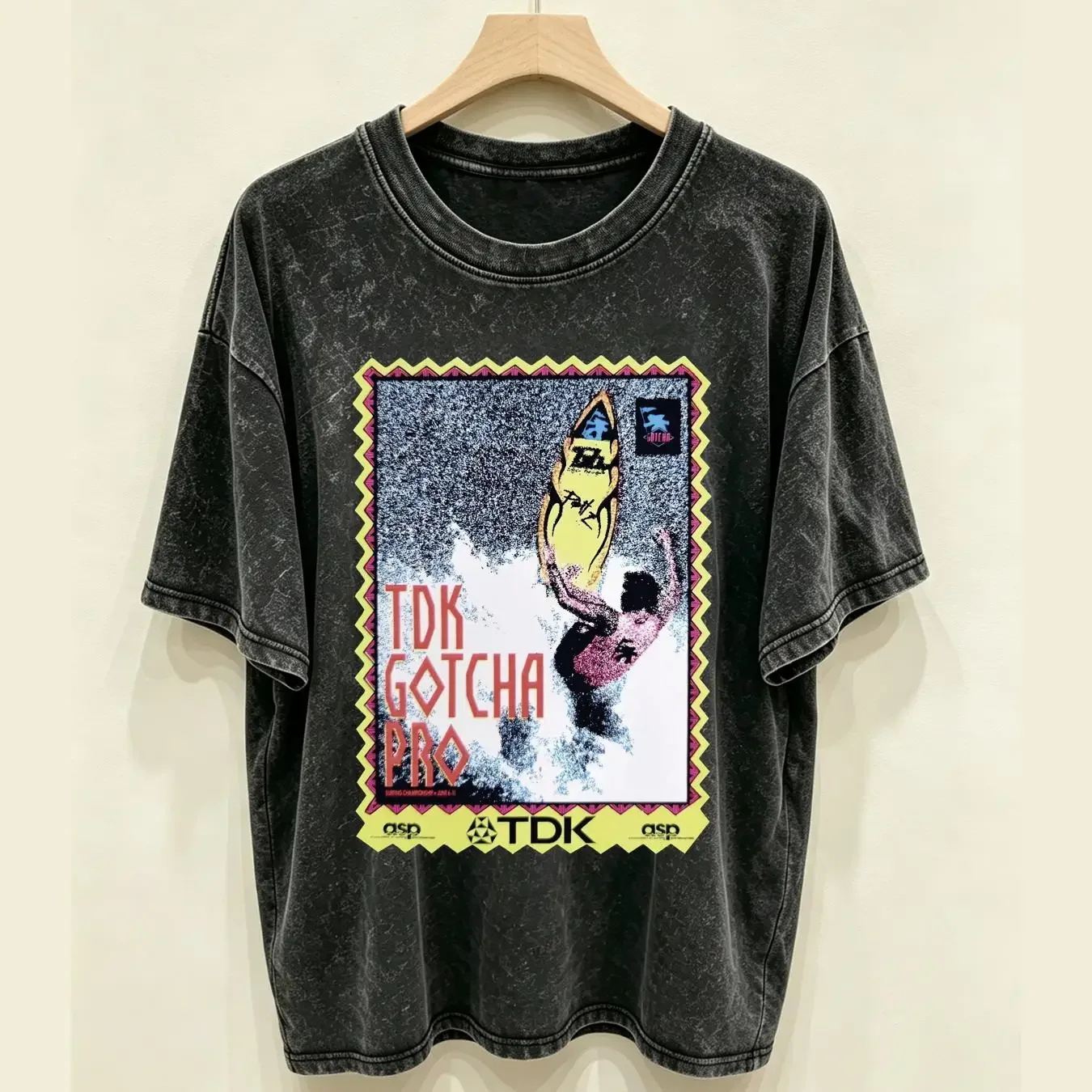washed T Shirt NEW 1989 TDK Gotcha Pro Surfing Competition Cotton Oahu Hawaii long or short sleeves vintage Washed Unisex